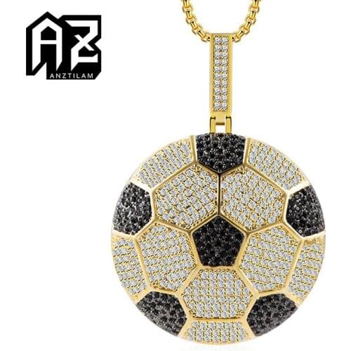 AZ Hip Hop Jewelry Bling Football Pendant Necklace With Long Link Chain Paved Zirconia Necklace For Men Women Rapper Jewelry