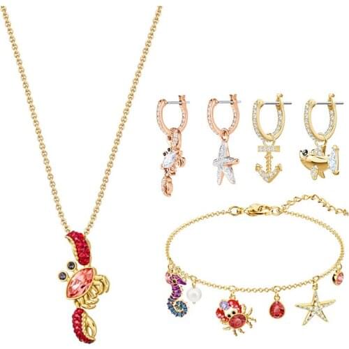 High Quality Original SWAN Cute Marine Life Colorful Beautiful Necklace Bracelet Earrings Set Girls Women Jewelry Free Shipping