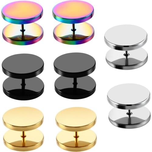 2Pcs Gold Black Steel Cheater Faux Fake Ear Plugs Flesh Tunnel Gauges Tapers Stretcher Earrings Piercing Jewelry 6-14mm