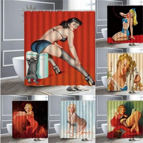 Sexy Girl Shower Curtain Set American Woman 3d Printing Personality Fashion Waterproof Bathroom Decor Cloth Curtains Bath Screen