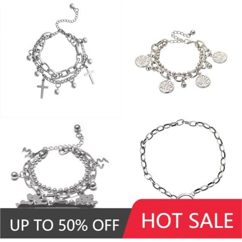 Female Bracelets Titanium Steel Double-Layer Bear Bracelet Virgin Mary Hip Hop Couples Student Hand Jewelry Bracelets for Women