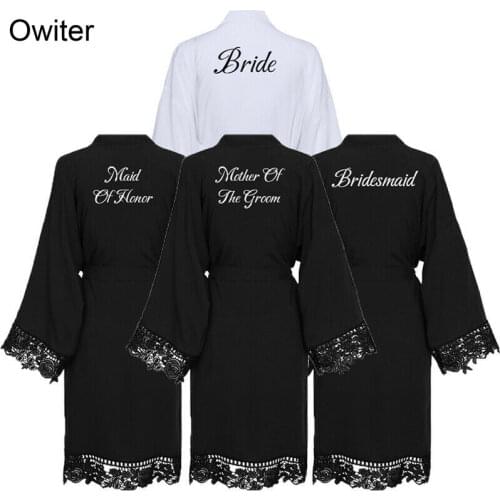 Women Rayon Cotton Bridesmaid Robes Lace Robe Women Wedding Robe Bridal Robe Bathrobe Black Robe