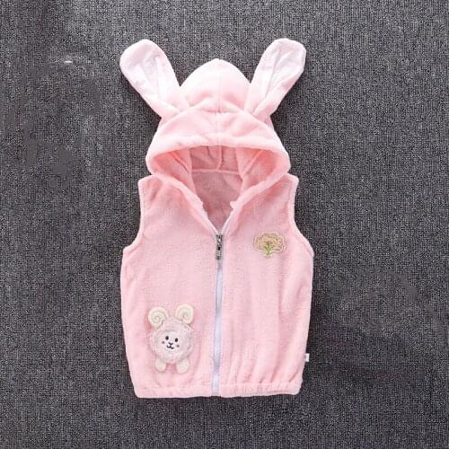 Fashion Winter Warm Kids Baby Girl Waistcoat Jacket Solid Sleeveless Hooded Outwear Zipper Vest 90cm-120cm Kids Warm Vest