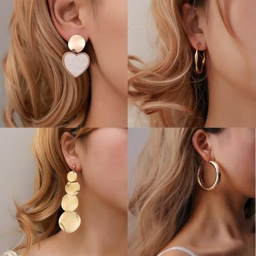 2020 New Fashion Round Dangle Drop Korean Earrings For Women Geometric Round Heart Gold Earring Wedding Jewelry