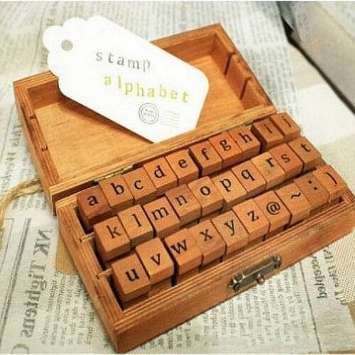 30pcs Retro Alphabet Letter Uppercase Lowercase Wooden Rubber Stamp DIY Craft Supplies Home Decor Birthday Gift