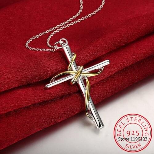 925 Sterling Silver 18/20/22/24 Inch Snake Chain Gold Twist Rope Cross Pendant Necklace For Woman Wedding Party Charm Jewelry