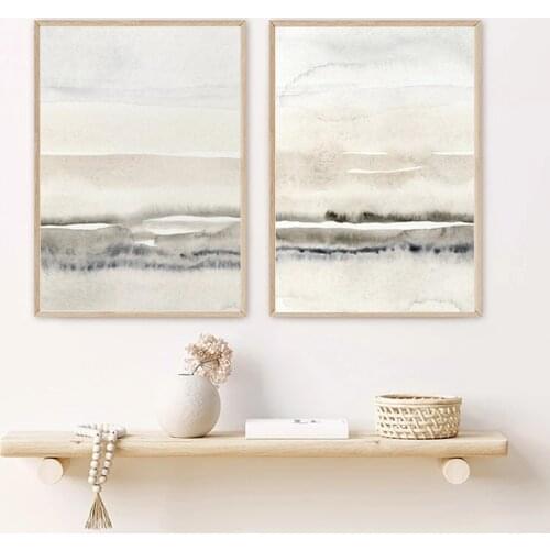 Beige and Grey Abstract Watercolor Canvas Paintings Posters and Prints Modern Minimalist Wall Art Pictures for Living Room Decor