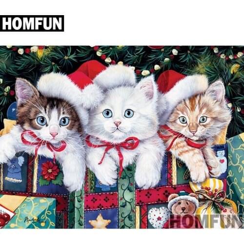HOMFUN Full Square/Round Drill 5D DIY Diamond Painting "Christmas cat" 3D Embroidery Cross Stitch 5D Home Decor A00883