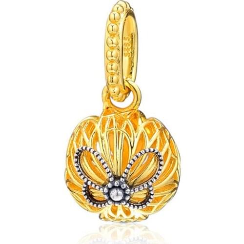 Openwork Butterflies Golden Shine Charms For Jewelry Making Spring Round Ball Pendant For Charms Bracelets Silver 925 Jewelry