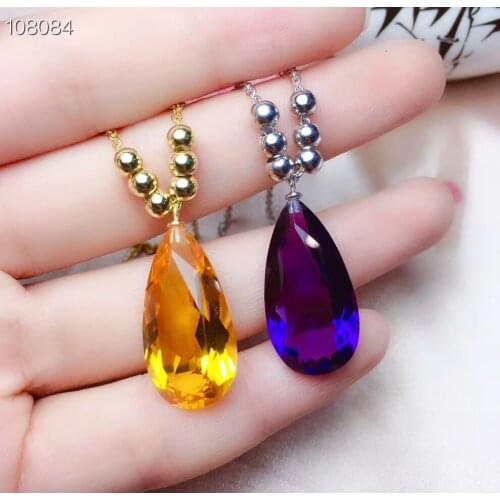 Big size classic yellow purple gemstone pendant of necklace silver jewelry real 925 silver gold plated girfriend festival gift