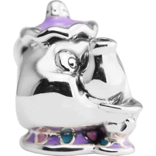 QANDOCCI Beads Fits Original Bracelets 100% 925 Sterling Silver Jewelry Mrs. Potts & Chip, Mixed Enamel Original Charms