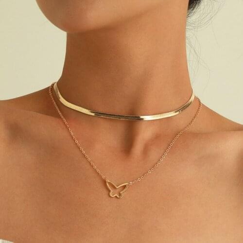 Trending Hollow Butterfly Pendant Necklace for Women Fashion Snake Bone Chains Choker Necklace Elegant Colar Jewelry Gift