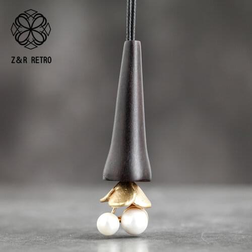 Handmade Wooden Necklace Sandalwood Sweater Chain Flower Pendant Christmas Jewelry Trendy Women Suspension Wholesale Accessories