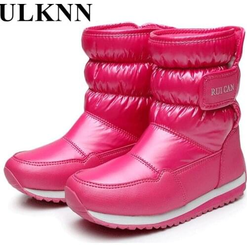 ULKNN Kids Shoes Winter Boots For Boy Waterproof Pu Upper Baby Girls Child Plus Velvet Thickened Footwear Non-Slip Warm