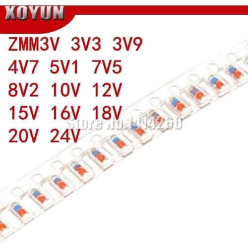 100pcs/lot ZMM 3V 3V3 3V9 4V7 5V1 7V5 8V2 10V 12V 15V 16V 18V 20V 24V LL34 SMD Zener diode package 1/2W 0.5w Zener Diode
