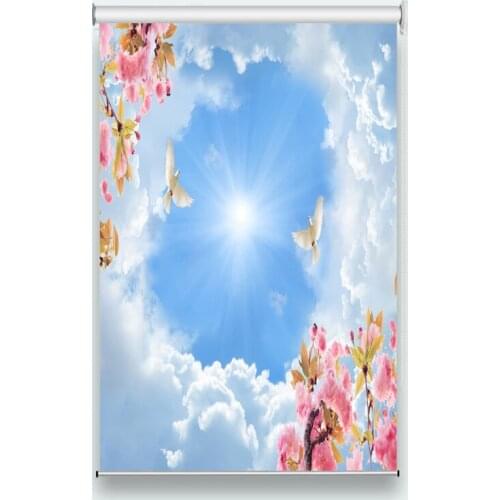 Blue sky and white clouds Custome sized Roller Blinds Living room Bedroom Roller Shutters For Window