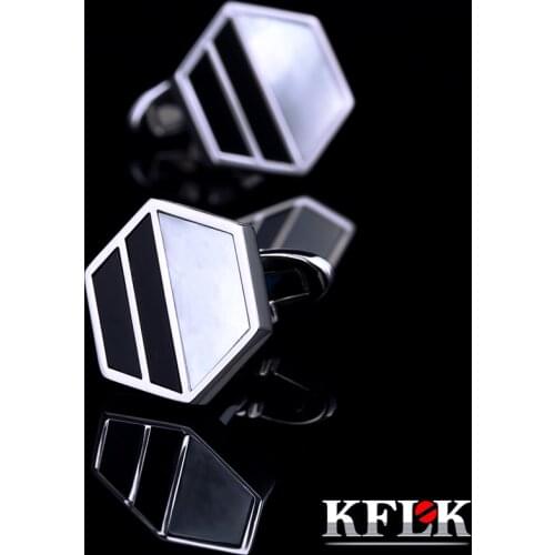 KFLK Jewelry shirt Fashion cufflink for mens Brand Black Cuff link Button Shell High Quality Luxury Wedding Groom guests