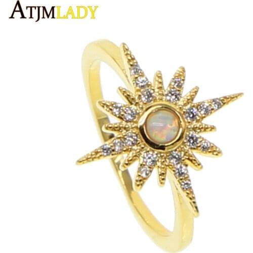 New Arrival Limited Copper Anillos Sun Burst Sparking Cz Fire Opal Unique Design Flower Women Jewelry Color Northstar Ring