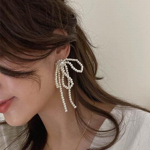 Korean Pearl Knot Big Earrings 2020 New Jewelry Statement Drop Dangle Earrings Long Design