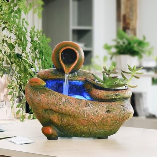 220V Creative Indoor Micro Landscape Water Fountain Tabletop Waterfall Decorative Fountains Feng Shui Home Decor Plant Pot Craft