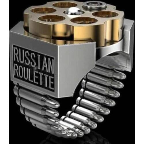 Creative Revolver Bullet Roulette Red Crystal Rings Motorcycle Party Steampunk Russian Roulette Cool Ring for Men Jewelry