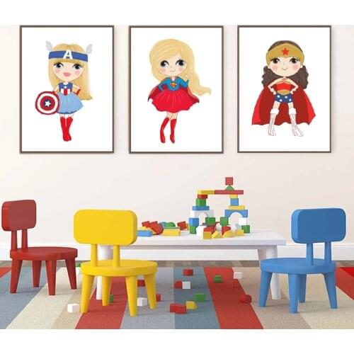 Cartoon Superhero Canvas Posters Classic Superhero Character Wall Art Painting Nordic Decoration Pictures Girls Kids Gift