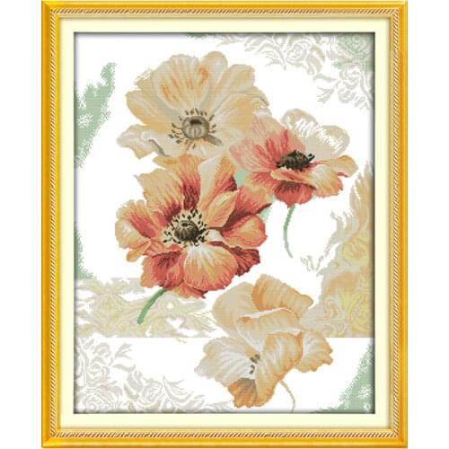 Chinese rose cross stitch kit cartoon flowers printed fabric DMC 18 14ct 11ct embroidery set DIY handmade needlework craft