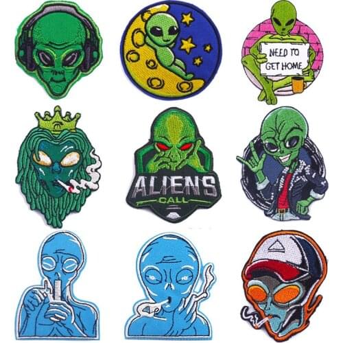 Alien DIY Patches Iron On Patch For Clothes UFO Embroidery Patches For Clothing Stickers Badge Patch Applique Stripe For Jacket