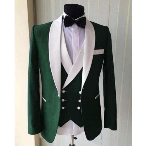 New Arrival One Button Dark Green Groom Tuxedos Shawl Lapel Groomsmen Men Blazers 3 pieces Suits (Jacket+Pants+Vest+Tie) NO:298