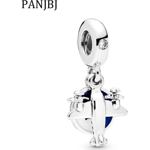 Original Silver 925 Sterling Bead Charm Blue Sky White Cloud Plane Pendant Beads Fit Pandora Bracelets Necklace Women Jeweley
