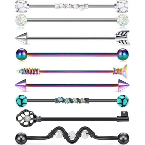 Industrial Barbell Earrings 14g Surgical Stainless Steel Industrial Piercing Jewelry Bar 38mm 1 1/2" for Women Men