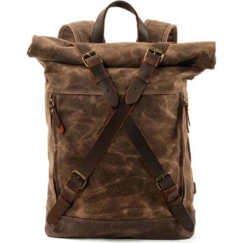 M269 New Luxury Vintage Canvas Backpacks for Men Oil Wax Canvas Leather Travel Backpack Large Waterproof Daypacks Retro Bagpack