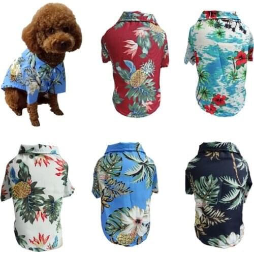 Dog Printed Shirts Clothes Summer Beach Clothes Vest Pet Clothing Floral T-Shirt Hawaiian For Small Medium Cat Dog Chihuahua