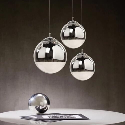 Northern Europe Mirror Creative Modern Simple Bar Meal Glass Chrome Color Space Ball Electroplating Spherical Led Chandelier
