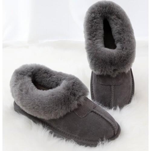 New Fashion Waterproof 100% Genuine Cowhide Leather Snow Boots Warm Winter Boots for Women Slip-on Flat Shoes Ankle Boots