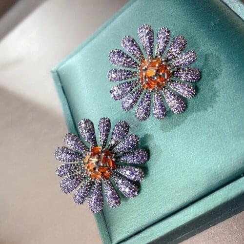 Bilincolor Trendy Big Wedding Purple Daisy Flower Earring for Women