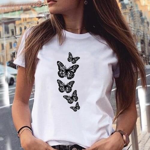 Women T-shirts 90s Butterfly Love Trend Ladies New Cartoon Summer Graphic Print Female Stylish T Top Shirt Girl Tee T-Shirt
