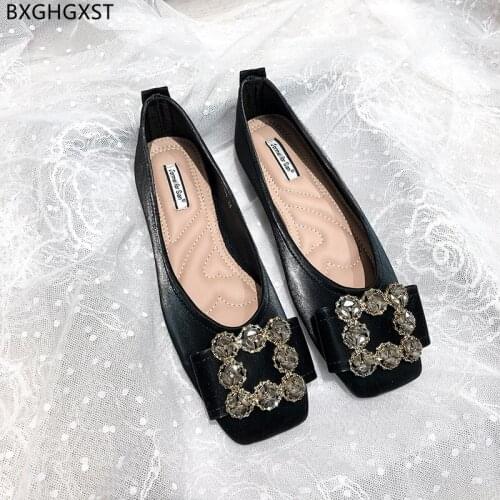 Loafers Leather Shoes Women Square Toe Flats Boat Shoes Women Crystal Slip on Korean Shoes for Women 2021 Zapatillas De Mujer