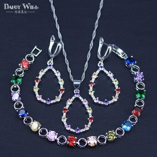 Pear Jewelry Multicolor Cubic Zirconia Jewelry Sets For Women Wedding Earrings Earrings Bracelets With Stones Necklac