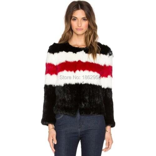 SJ428 Winter Rabbit Fur Coat Jacket Knit Hot Sale 2019 Combined Color Rabbit Fur Jacket
