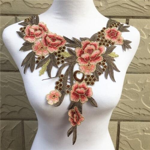 1pc gold lace collar beautiful flowers Venetian lace decorative decoration, lace fabric sewing accessories