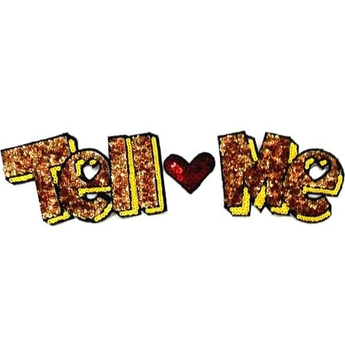 Gold Letter Sequins Embroidery Sew/Iron On Patches for T-shirt Clothing Diy Badge Garment Decoration Accessories Applique