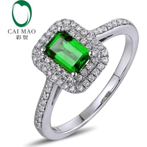 0.65ct Green Tsavorite & 0.29ct Natural Pave Diamond Real 14k White Gold Engagement Ring