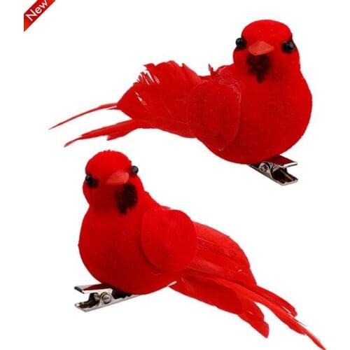 1pcs Cardinal Clip On Christmas Tree Ornament Door Ornaments With Alligator Clips Attached Red White Feathers Artificial Birds