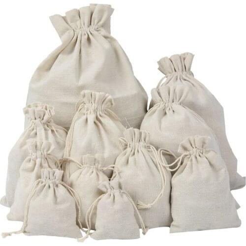 10 PCS/LOT High Quality Multi Size Cotton Storage Bags with Drawstring Wedding Candy Christmas Gift Pouch Package Supplies