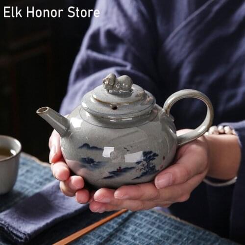 270ml Vintage Handmade Landscape Art Ceramic Teapot Ice Cracked Glaze Household Teakettle Kung Fu Tea Single Master Pots Teaware