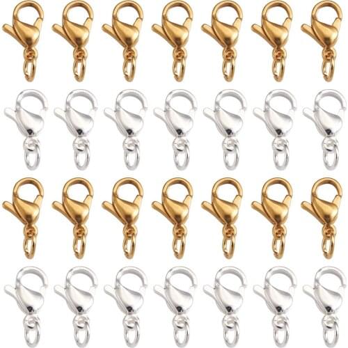 50Pcs Lobster Claw Clasps & 200Pcs Open Jump Rings Stainless Steel Metal for DIY Jewelry Making Accessories
