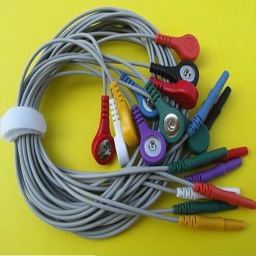 Free Shipping Holter cable 10 leads ECG leadwire,DIN ten leadwires,Din terminal 1.5 to 4.0 snap,AHA Standard for Holter Machine