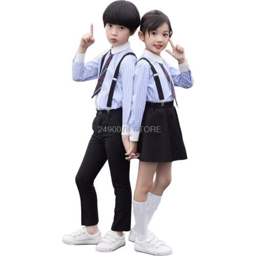 Brand Formal Boys Birthday Dress School Girls Performance Uniform Kids Ceremonial Wedding Skirt Shirts Set Bowtie Children Suit