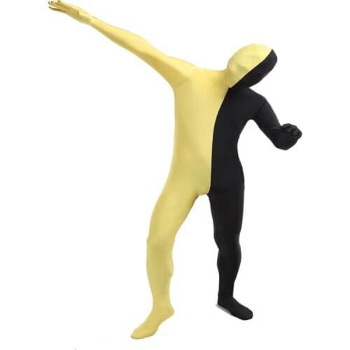 Fullbody Yellow And Black Full Bodysuit Spandex Lycra Split Zentai Halloween Party Zentai Cosplay Costume